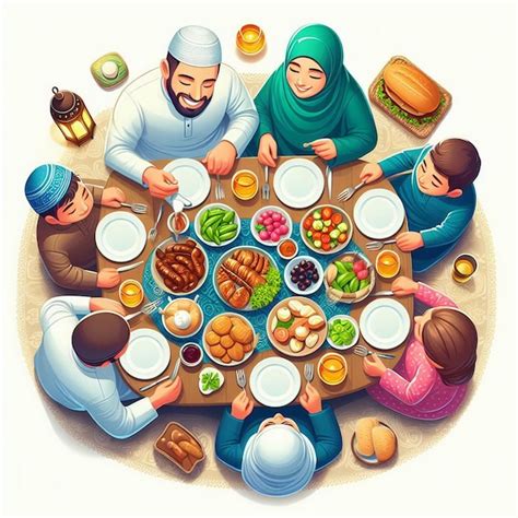 Illustratie van een gezin dat samen bidt tijdens de Ramadan