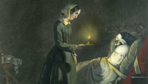 Portret van Florence Nightingale met een lamp