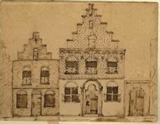 Illustratie van het voormalige gebouw Patrimonium aan de Breestraat in Dordrecht