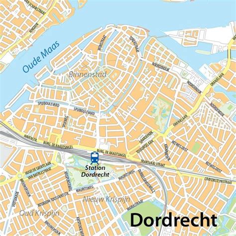 Kaart van Dordrecht met de Spuiweg aangegeven