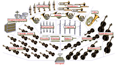Illustratie van muziekinstrumenten die deel uitmaken van een symfonieorkest