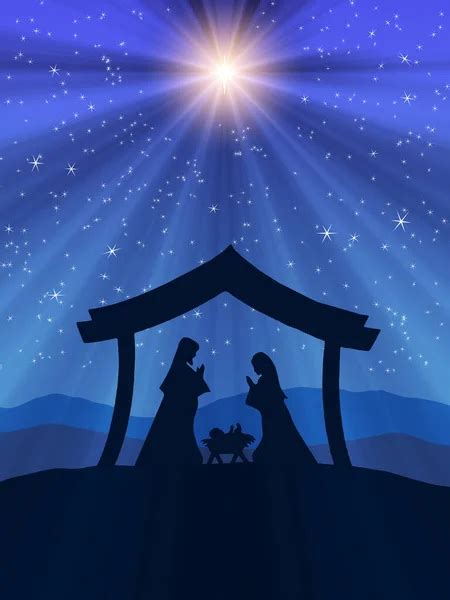 een artistieke weergave van een kerststal met op de achtergrond muzikale noten