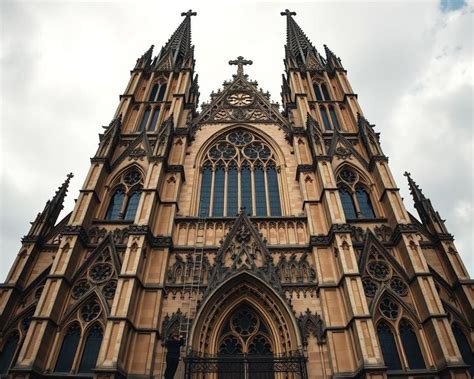 Gedetailleerde foto van de neogotische architectonische elementen van de Sint-Bonaventurakerk