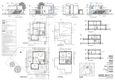 Plattegrond en architectonische tekeningen van het eerste Maranatha gebouw