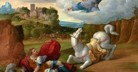 Een schilderij dat de bekering van Paulus op de weg naar Damascus voorstelt.