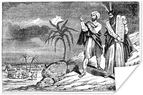 Illustratie van de berg Sinaï met Mozes die de wetten ontvangt