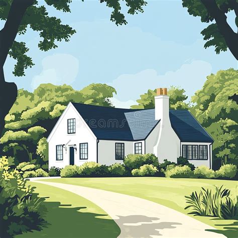 Illustratie van een kerkgebouw in een landelijke omgeving
