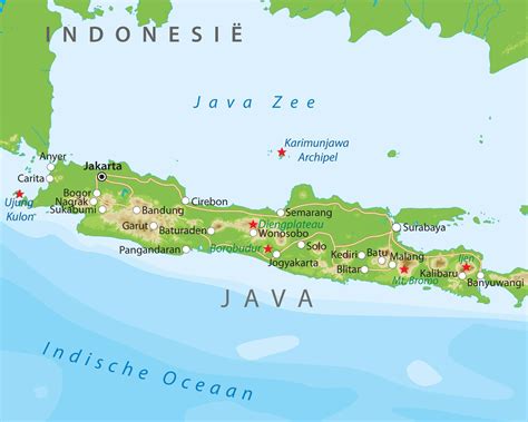 Een kaart van Indonesië met de eilanden Bali, Java, Lombok en Soembawa gemarkeerd