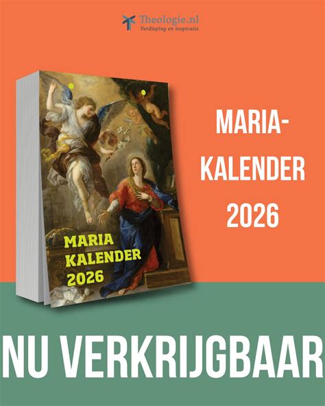 Een gedetailleerde close-up van een pagina uit de 'Mariakalender 2026', met de afbeelding en diverse tekstuele elementen.