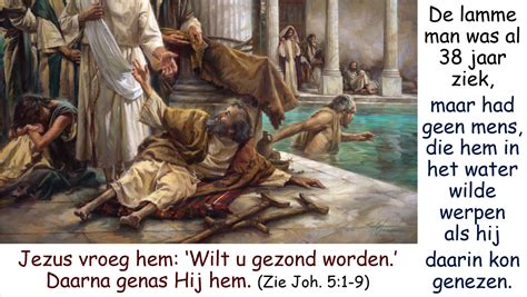 Illustratie van het badwater van Bethesda met zieke mensen.