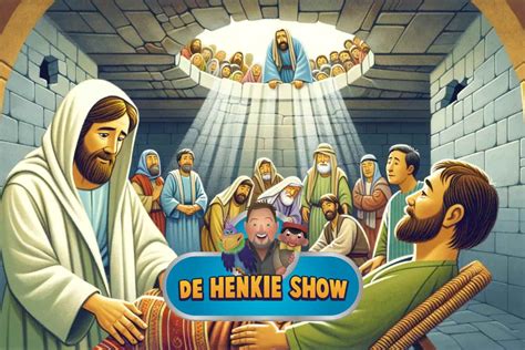 Artistieke impressie van Jezus die de verlamde man geneest.