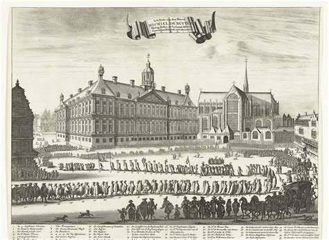 Gravure van de begrafenisstoet van Michiel de Ruyter te Amsterdam in 1677, door Jan Luyken (1683).