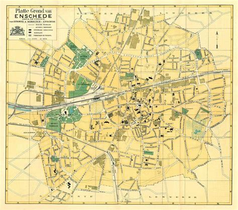 Historische kaart van Enschede met de verdedigingswerken.