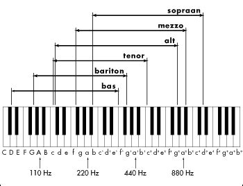 Illustratie die de verschillende stemmen (sopraan, alt, tenor, bas) in een koor weergeeft.