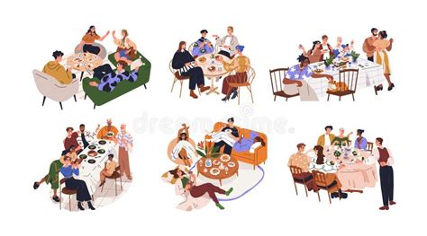 Illustratie van mensen die gezellig praten bij een kop koffie