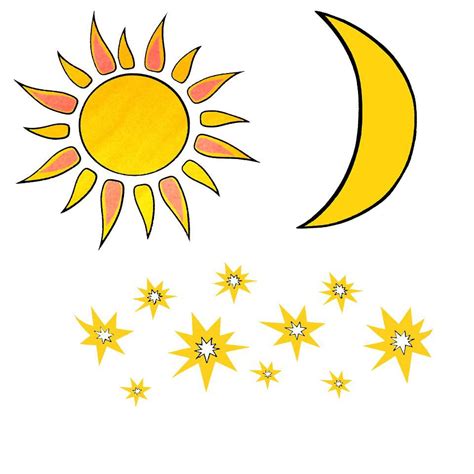Illustratie van de hemel met sterren, zon en maan, omringd door engelen, die God prijzen.