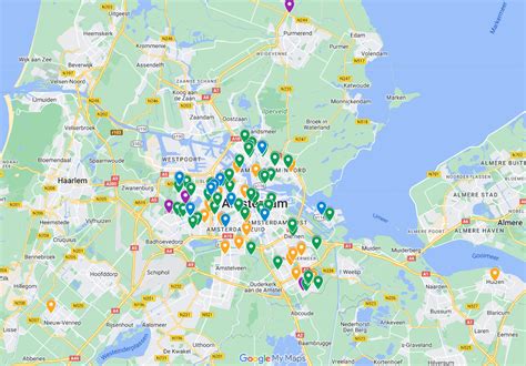 Overzichtskaart van de locaties van de wijkgemeente Amsterdam Noord.