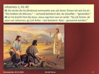 Een illustratie van Simon Petrus die knielt voor Jezus.