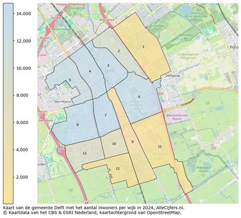 Kaart van Delft met de wijken Emerald, Wippolder, Vrijenban en Bomenwijk aangegeven