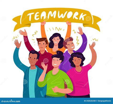 Illustratie van een groep diverse mensen die samenwerken en lachen, symboliserend gemeenschap en verbondenheid.