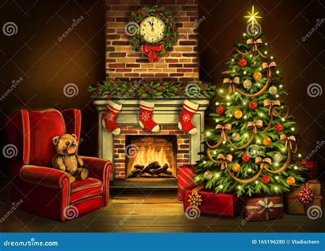 Illustratie van een kerk met kerstversiering