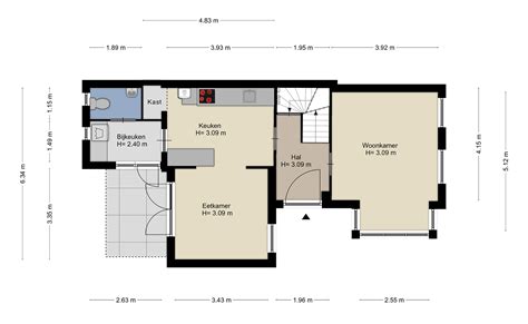 Plattegrond van de woning op Domineesakker 16 met afmetingen