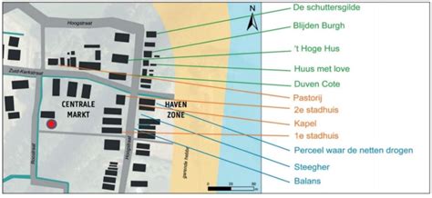 Schema van de kerk van Andel met aanduiding van de oude en nieuwe delen en archeologische vondsten.