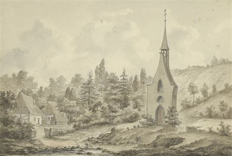 Tekening van het Witte Kerkje van Ubbergen uit 1821
