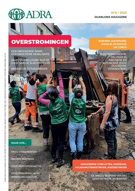 Logo van ADRA met afbeeldingen van hulpverleningsprojecten.