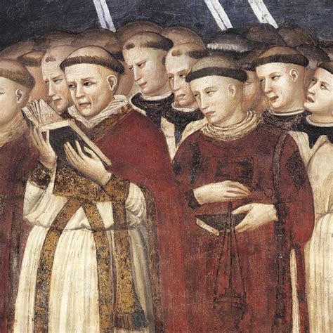 illustratie van een oude kloostertuin met monniken die bidden