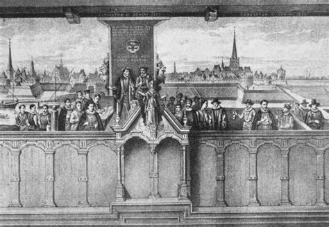 Illustratie van een historische schepenbank of gerechtszaal