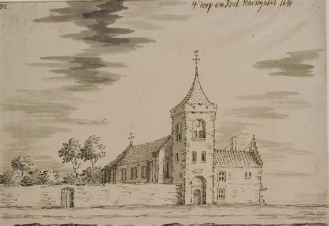 gewassen pentekening van de kerk van Elst uit 1731 door C. Pronk
