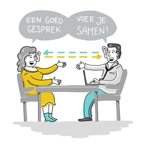 Illustratie van een gesprek tussen een oudere persoon en een zorgverlener, symboliserend de complexiteit van gesprekken rond het levenseinde.