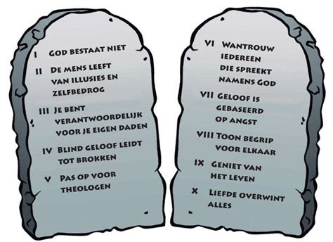 Visuele weergave van de Tien Geboden, mogelijk in de vorm van stenen tafelen met symbolen.