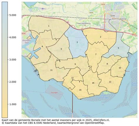 Overzichtskaart van de gemeente Borsele met de locaties van de kerken