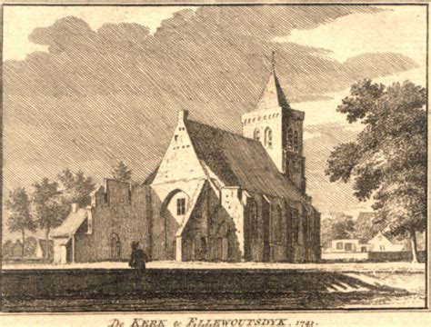 Historische foto van de kerk van Ellewoutsdijk uit 1743