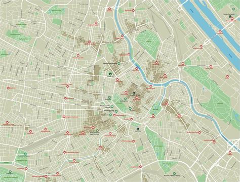 Gedetailleerde kaart van de stad Wenen met belangrijke religieuze gebouwen en historische locaties.