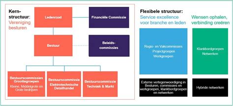 Diagram van de bestuursstructuur van het Calvijn College, met de schoolvereniging als dragende kracht en de raad van toezicht.