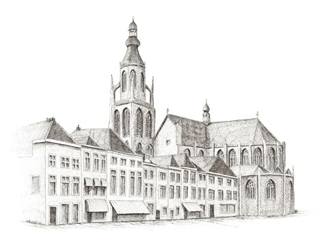 Illustratie van een oude kerk met een koor