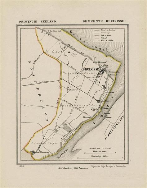 Plattegrond van Bruinisse met de locaties van de kerken