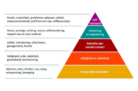 Illustratie van de Piramide van Maslow met de verschillende niveaus