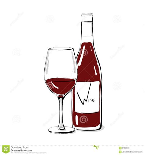 illustratie van een flesje wijn en een glas