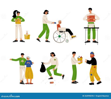 Illustratie van vrijwilligers die verschillende vormen van hulp bieden aan kwetsbare mensen