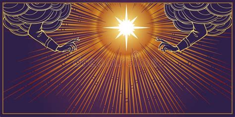 Illustratie van een persoon die in gebed is, met lichtstralen die van bovenaf komen.