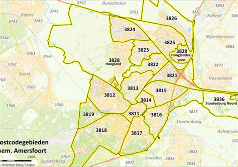 Kaart van de regio met de postcodegebieden waar de leerlingen van Portus Groene Hart wonen