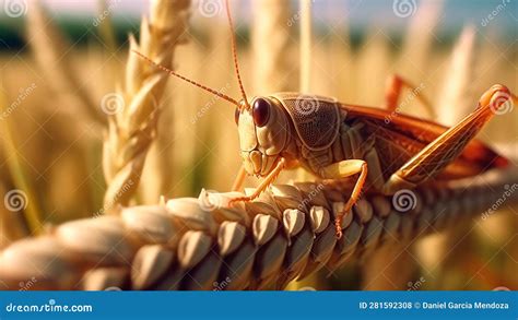 Een illustratie van een zwerm sprinkhanen die een veld met groen gras verorbert.