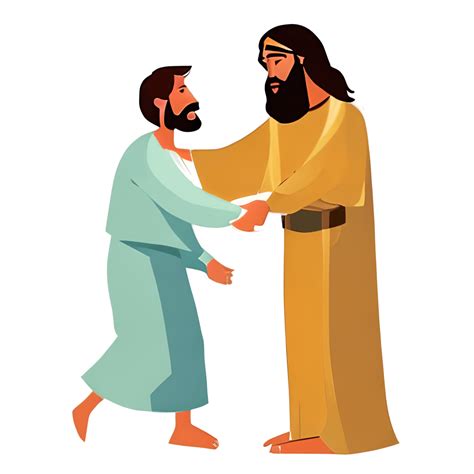 illustratie van Jezus die een blinde man bij de hand neemt en hem buiten het dorp leidt