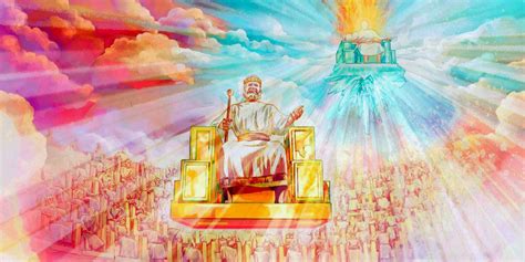 illustratie van de serafs die de troon van God omringen