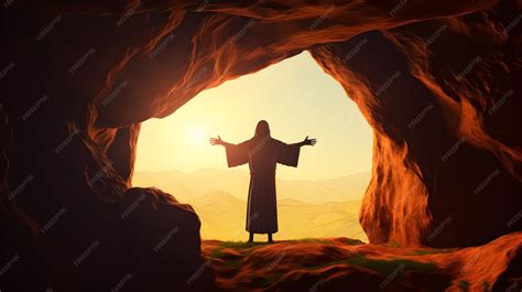 Illustratie van het lege graf met engelen die de vrouwen de boodschap brengen.