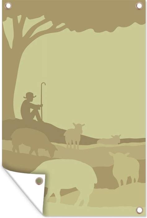 Illustratie van een herder met zijn kudde